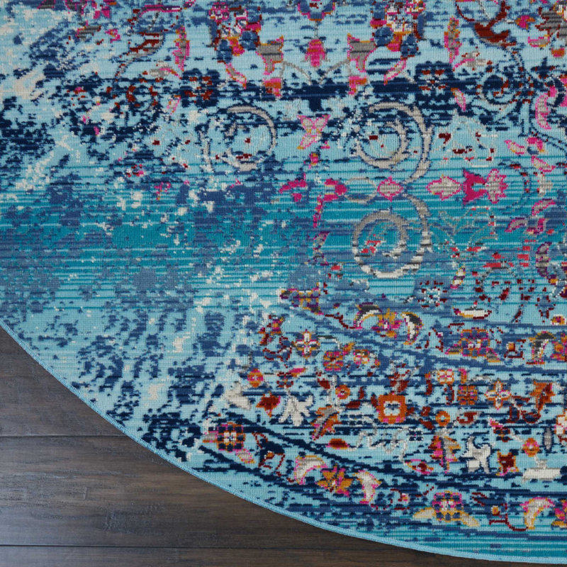 Tapis bleu traditionnel Karey, Rond 6 pi