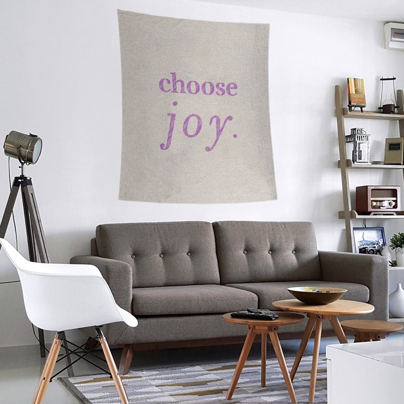 Tapisserie de polyester, choisir la joie citation, H 80 po x l 68 po, Blanc / violet