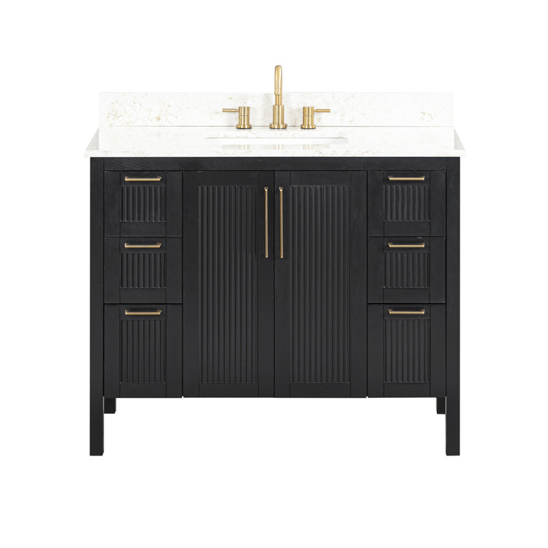 Meuble-lavabo simple 42 po avec plateau en chêne noir Luka, 43", Quartz séduisant
