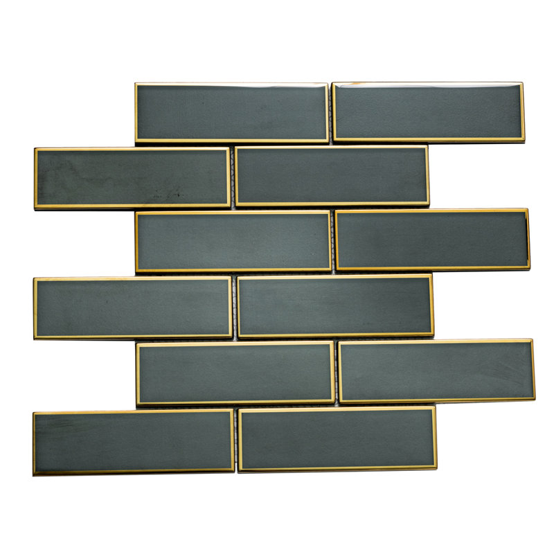 Athena Black 15" X 12" Glass Mosaic Wall Tile, Gold