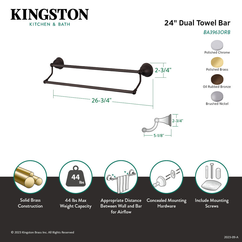 Porte-serviettes double en laiton Kingston Restoration, Chrome poli