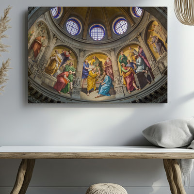 Canvas A Grand Fresco Unfolds Within A Majestic Architectural Setting Showcasing Wall Art A Multitude Of Scholars And Philosophers Canvas Wall Art