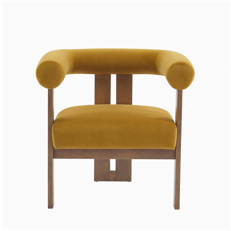 Chaise d'appoint moderne rembourrée avec accoudoirs ronds, Jaune moutarde