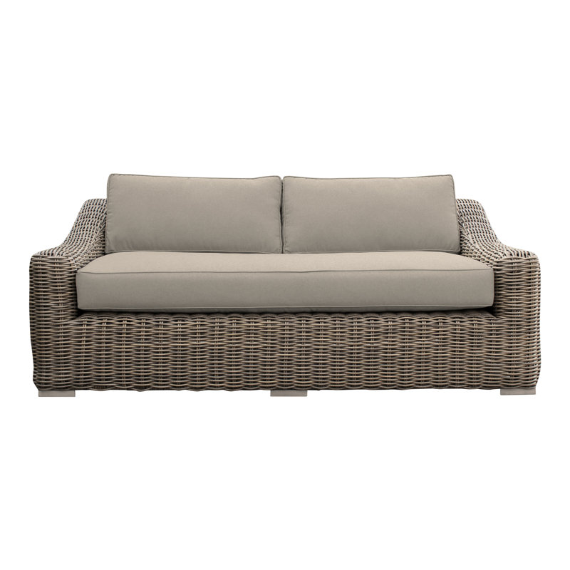Chalyse Wicker And Acacia Outdoor Sofa In Taupe And Brown