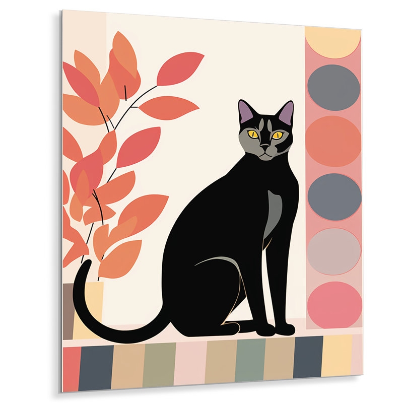 Portrait rétro d'un chat noir gracieux - chat, art mural, salon, Pas de métal encadré, H 32 po x l 16 po x P 1 po
