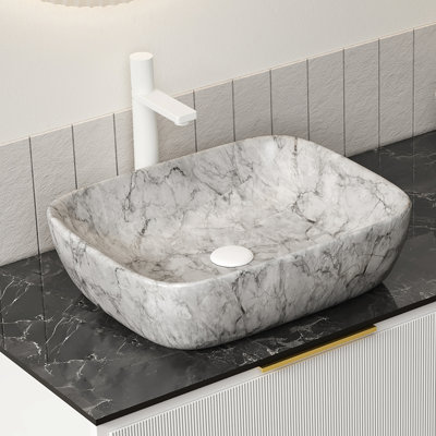 White Marble Design 19'' Ceramic Bathroom Sink Without Cabinet, Stone Gray, High - Grade, Stain , Long Term Use Basin, 19.47 In Deep, 15.48 Wide, 5.49 Of With Pattern, No Make, Characteristic, Simple