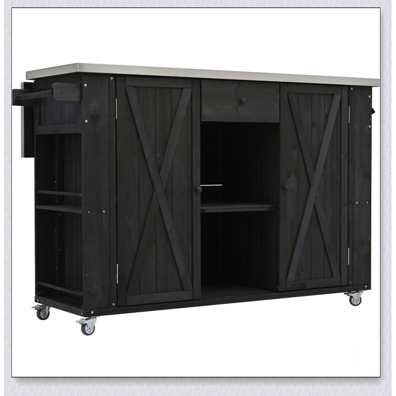Outdoor Kitchen Island with Stainless Steel Top, Ample Storage, Towel and Spice Racks, Bottle Opener for Versatile Use, Black