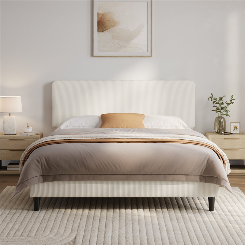Modern Upholstered Bed Frame with Adjustable Chenille Headboard, King (5')