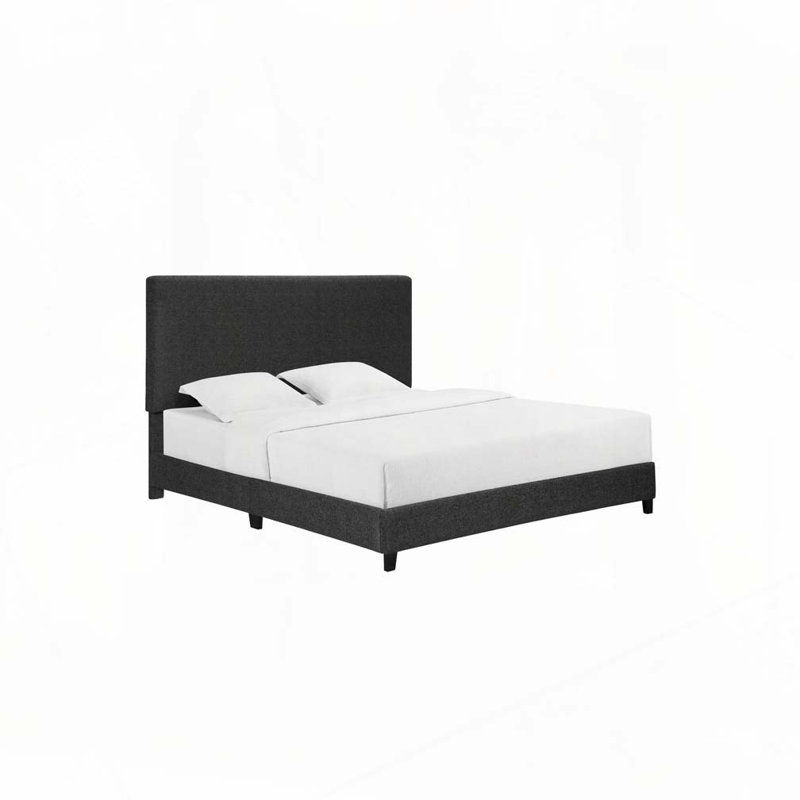Lit plateforme tapissier Boucle, Gris, Très grand lit