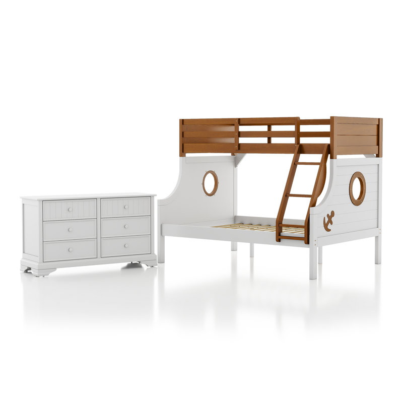 Ensemble de lit superposé et de commode 2 pièces Ostrander, Blanc / Brun