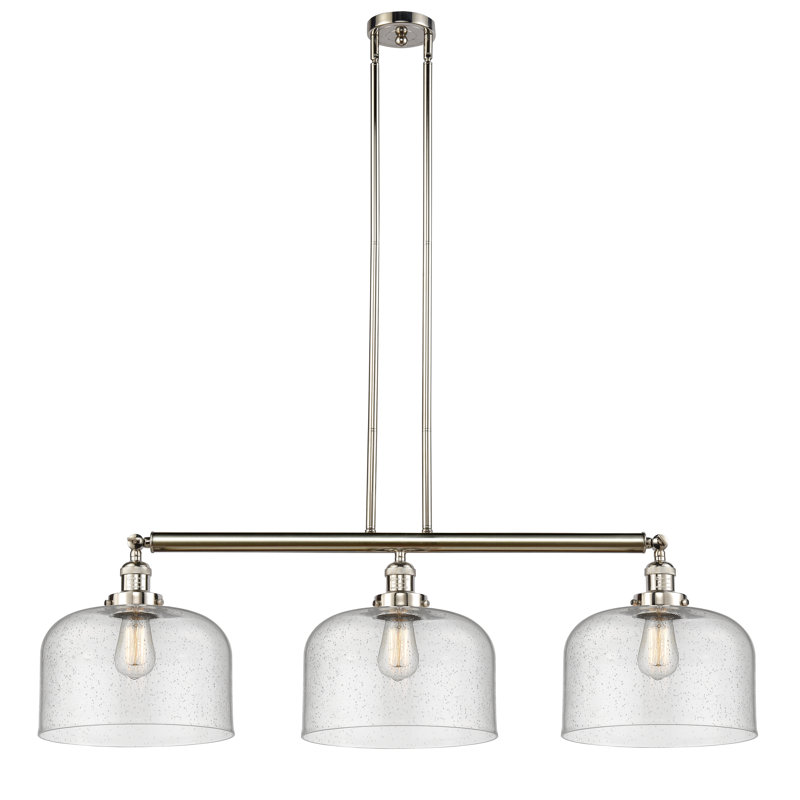 Bell - Luminaire suspendu pour îlot de cuisine 3 lumières 41 ", Ampoule non incluse, Grainé, Nickel poli