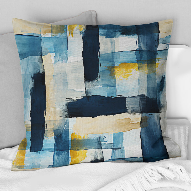 Coussin décoratif bleu en polyester à rayures explosion II, H 16 po x l 16 po