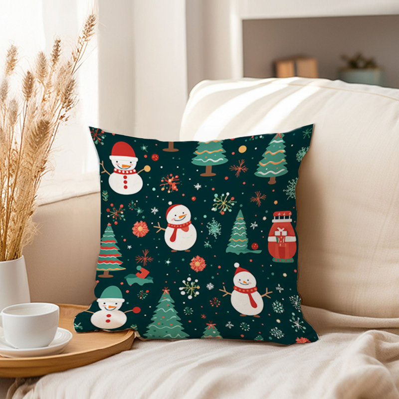 Holiday Christmas Trees Snowman Pattern II Modern, 18"H x 18"W