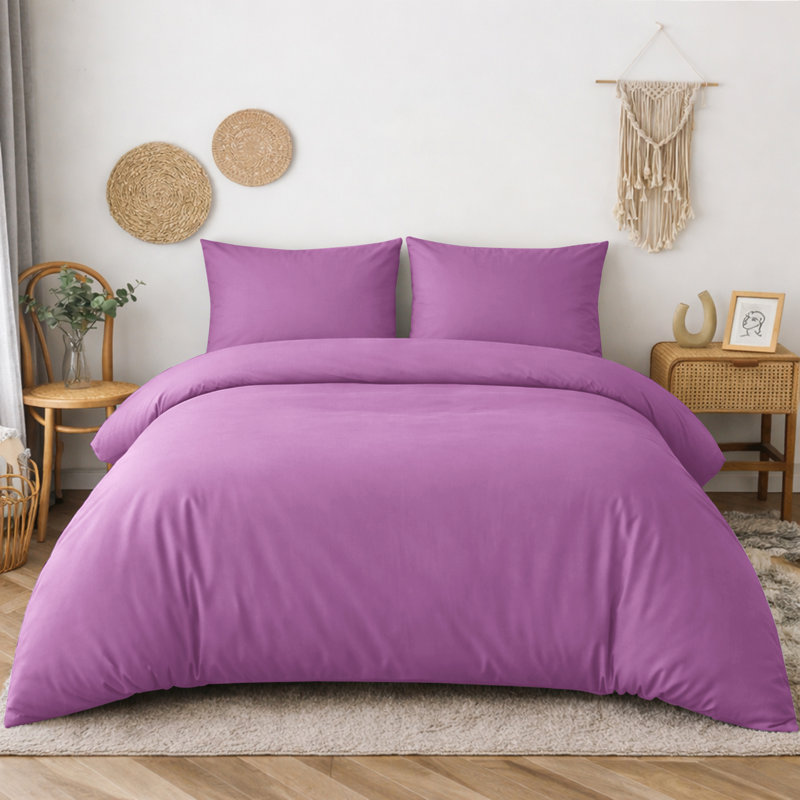 Microfiber Solid Colour Duvet Cover Set, Kingsize Duvet Cover + 2 Pillowcases, Purple