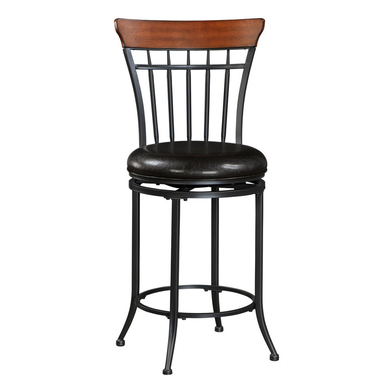 Chaise pivotante noire à hauteur de comptoir en métal avec revêtement en similicuir brun confortable pour une salle à manger d'une capacité de poids de 250 lb