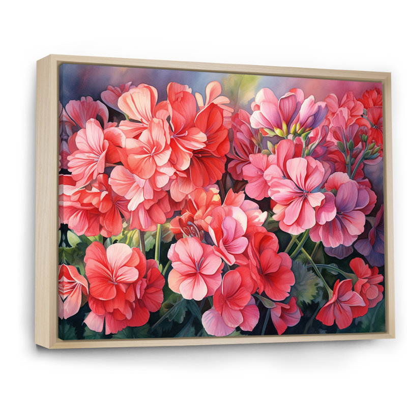 Geraniums au coucher du soleil, Cadre naturel flottant, H 16 po x l 32 po x P 1 po