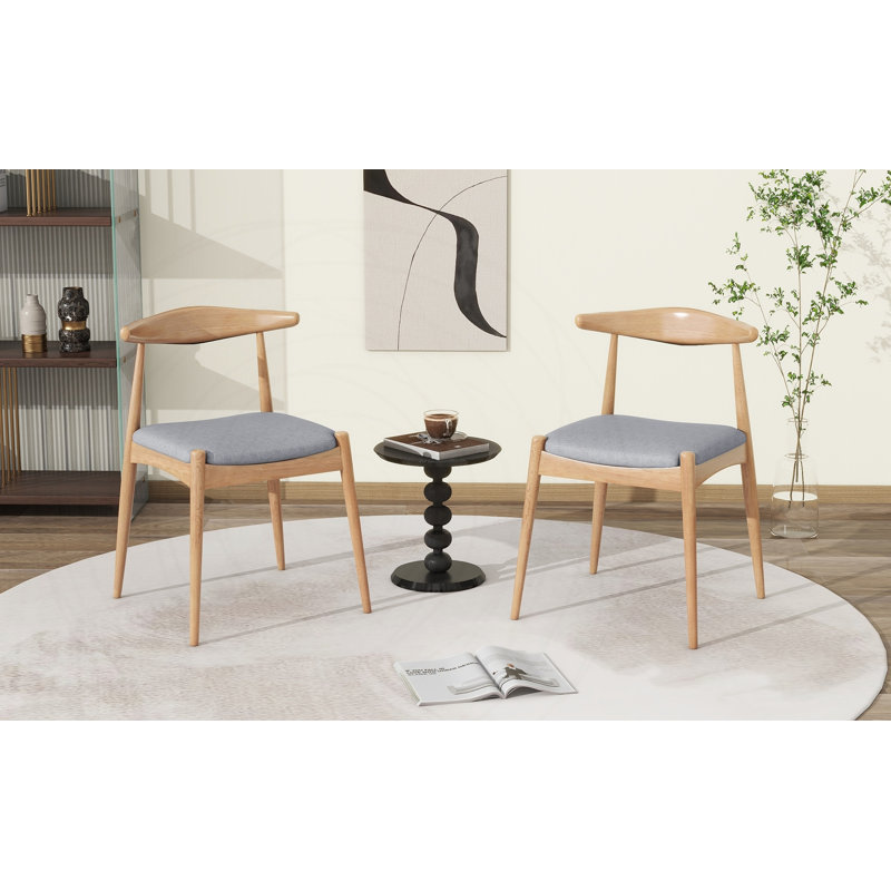 Ensemble de 2 chaises de salle à manger rétro en bois d'hévéa avec dossier ergonomique, Grey Polyester, Natural