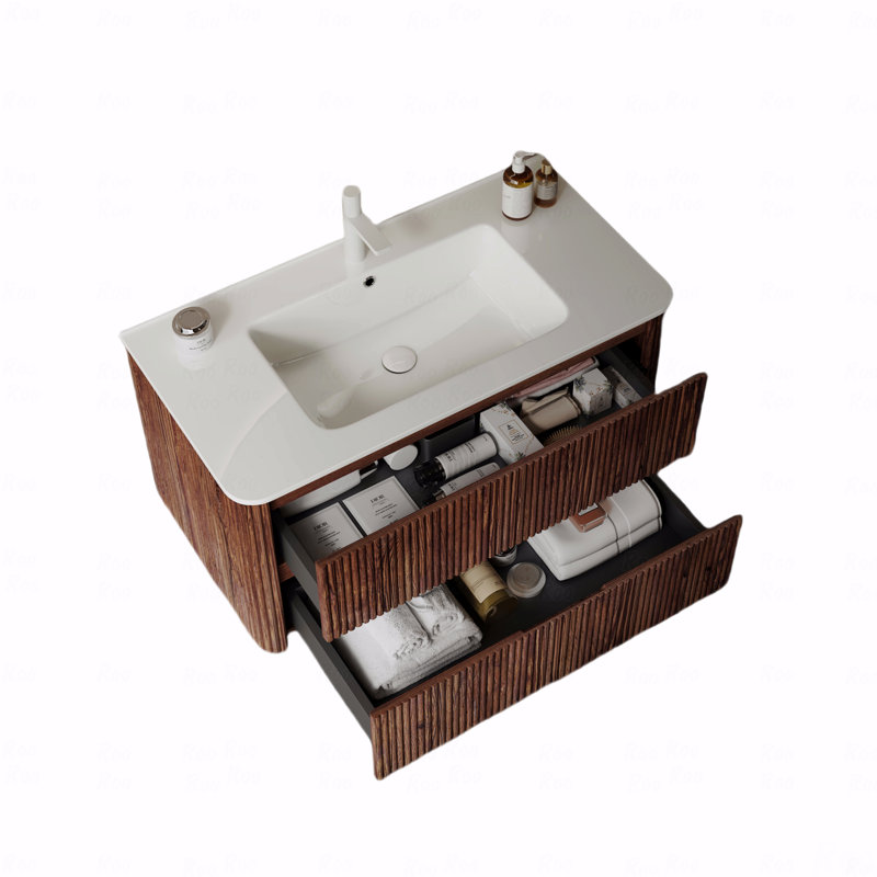 Meuble-lavabo de 36 po avec lavabo, armoire de rangement murale en contreplaqué flottant avec lavabo en céramique 2 tiroirs, sans robinet