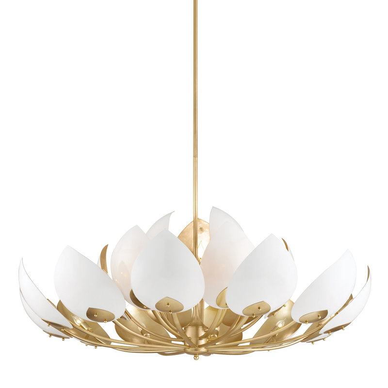 Lotus 21 Light Chandelier - Gold Leaf Finish, White