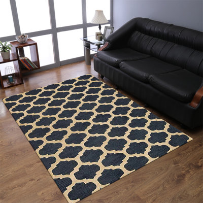 Hand Tufted Wool Eco-Friendly Area Rugs - Rectangle Shape, Blue & White, Geometric Modern Design, High Pile Handmade Anti Skid Area Rugs for Living Room, Bed Room