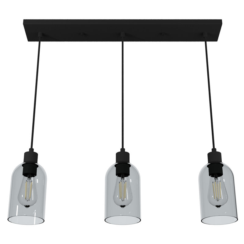 Lochemeade 3 Light Linear Cylinder Pendant, Natural Iron, Smoked