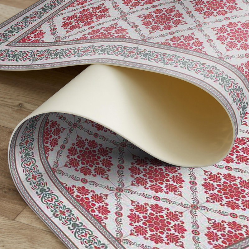  Noelia Red Easy to Clean Vinyl Mat, Rectangle 5' x 7'