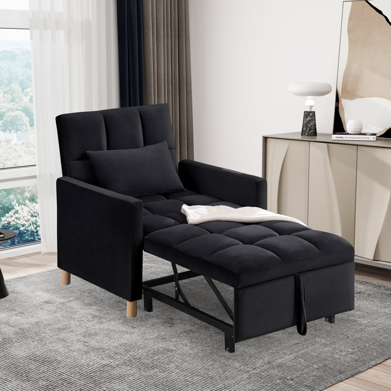 Chaise longue rembourrée Akuol, Velours noir