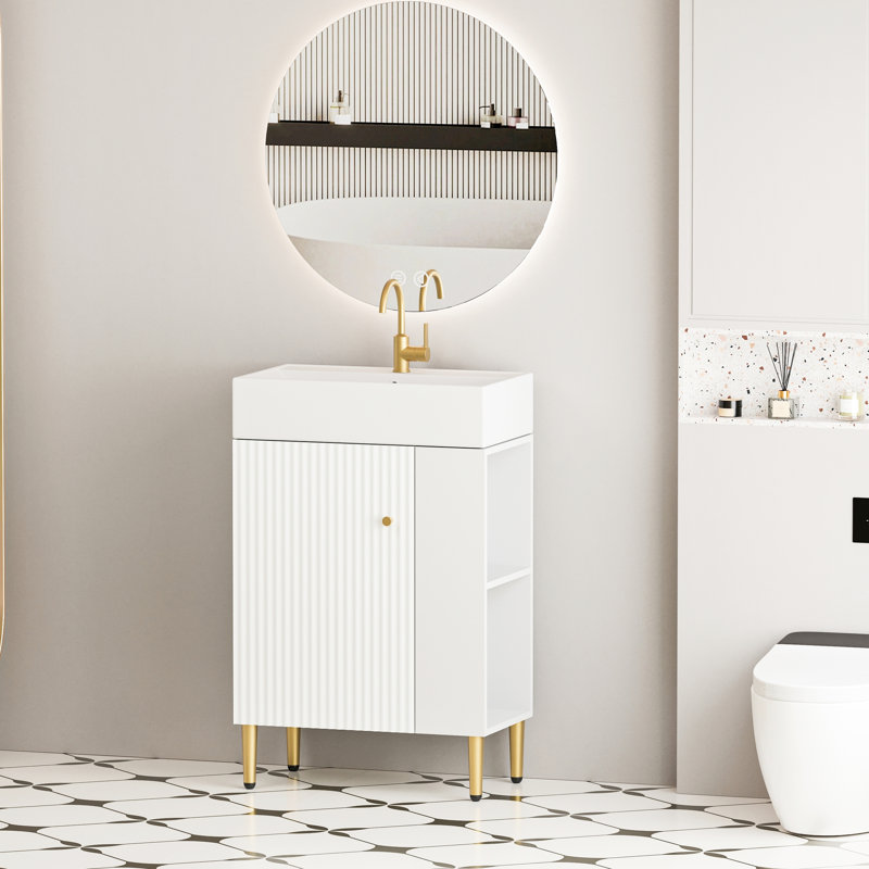 Armoire de salle de bain 21,6 "avec lavabo et porte en céramique, conception peu encombrante 24Vb06-21Whr, meuble-lavabo blanc, porte et tablette ouverte, matériaux de qualité