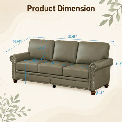 Classic Living Room Nails Sofa Grey Faux Leather