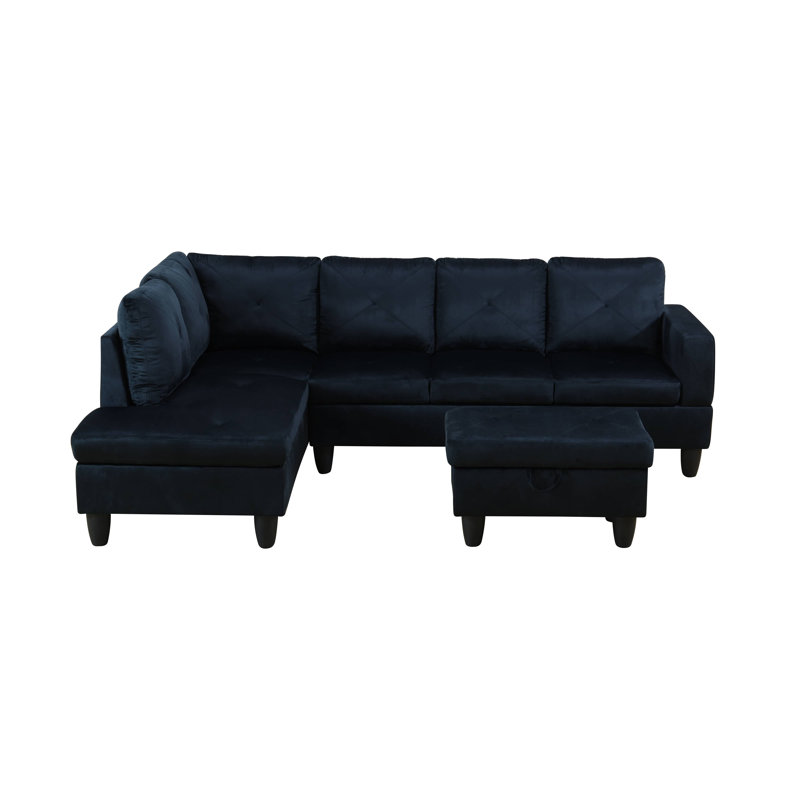 Macur Velvet L-Shaped Sectional Left Hand Facing, Black Velvet