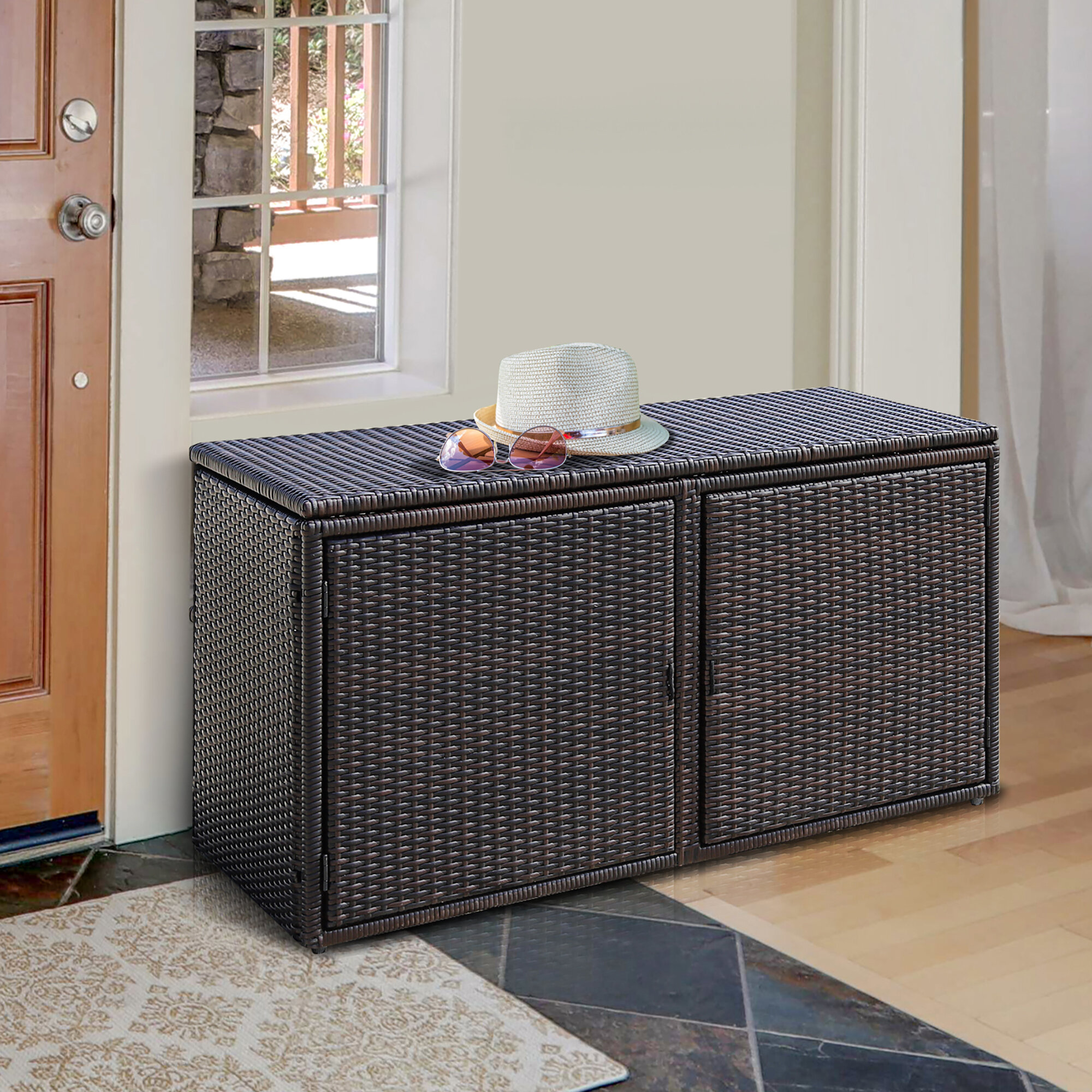 Costway 88 Gallons Cabinet Deck Box in Mix Brown & Reviews