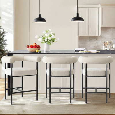 24" Boucle Upholstered Counter Stools, Set Of 3