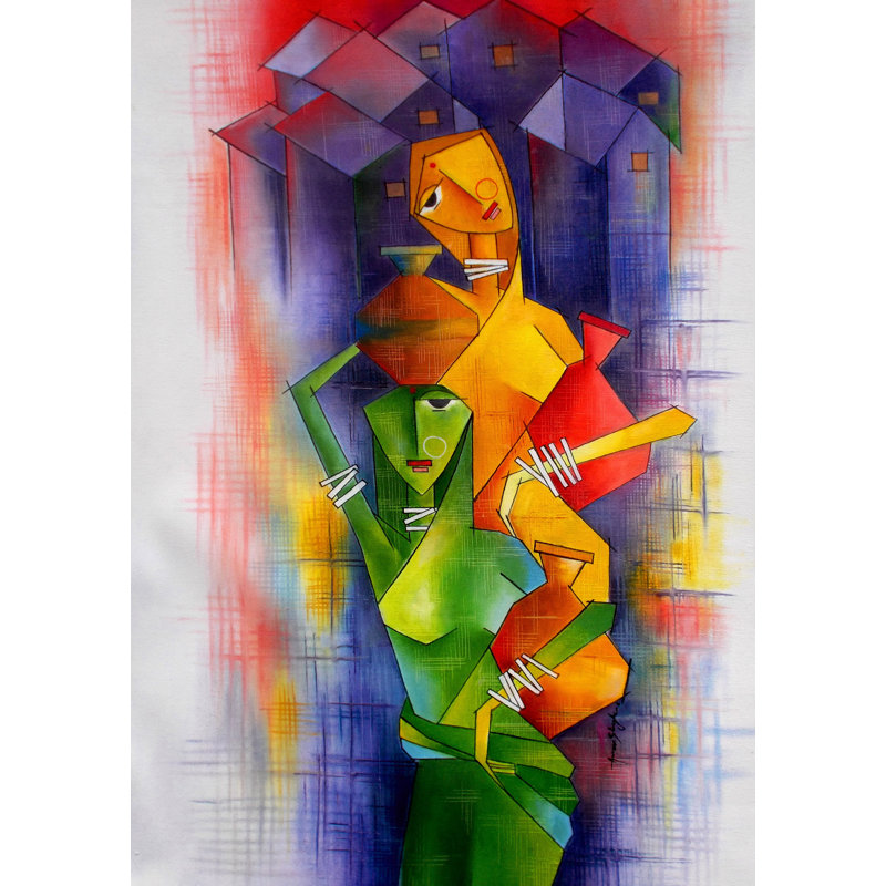 Village Housewives Print by Amar Singha, Black Framed Paper, 21.25" H x 17.25" W