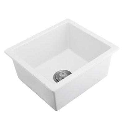 White Quartz Undermount Sink - 18" Length X 16" Width Heat & Functional Design With Strainer 18"X16" Scratch Material Comes With Bottom Grid And For Longevity