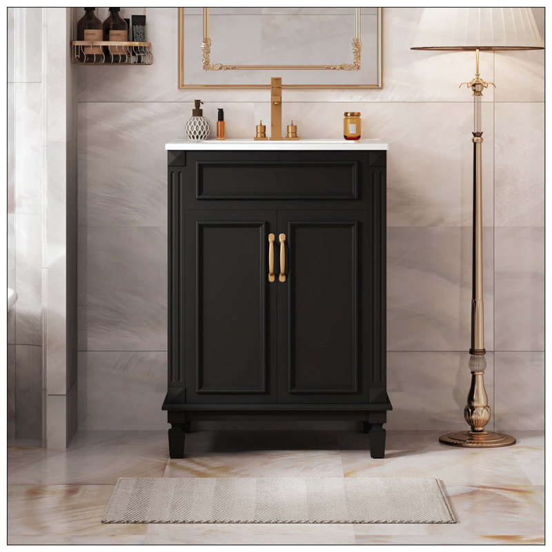 Ensemble de meuble-lavabo moderne avec 2 portes à fermeture douce, Noir