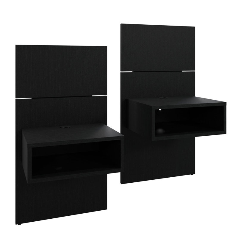 ZEN ALPHA Bedroom Platform Bed with Headboard and Wall Mounted Cube Nightstands (2) Easy Assembly No Box Spring Required
