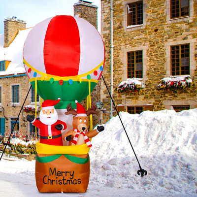 Ballon à air chaud gonflable de 9 pi de hauteur avec renne du Père Noël, décoration gonflable illuminée pour fête de Noël, jardin, pelouse, nouvel an