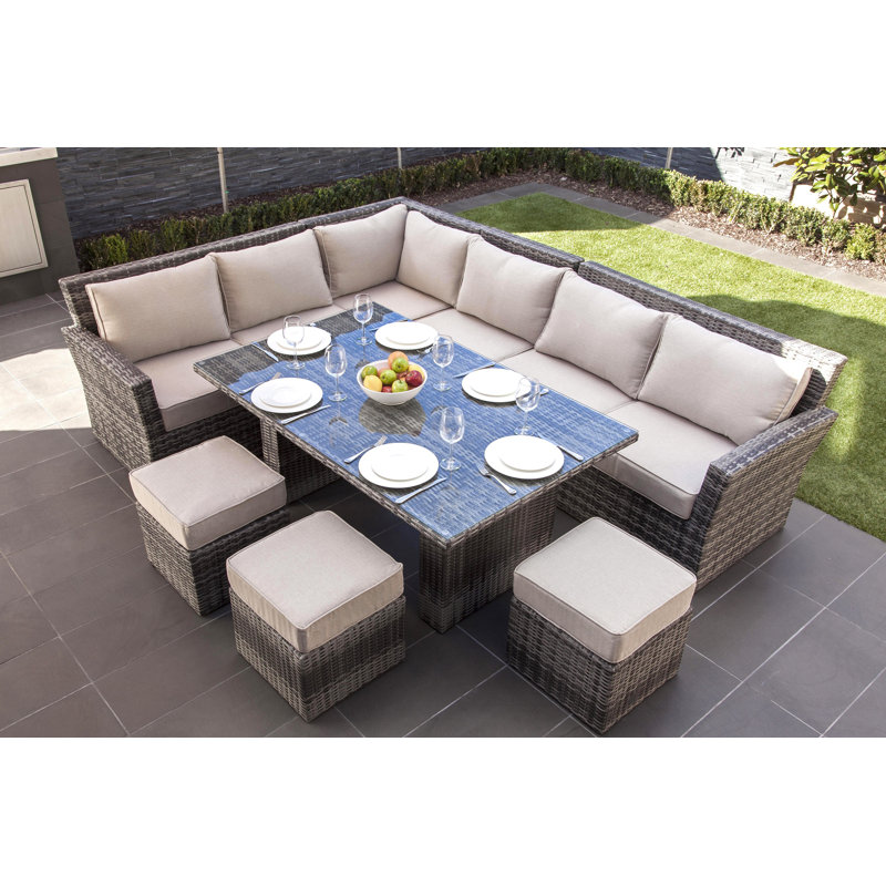 Ensemble de conversation modulaire avec coussins 8 pièces en rotin Perdomo, Gris