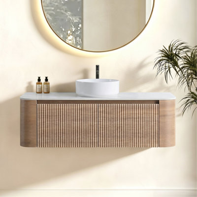 Meuble-lavabo Erba 48 pouces avec lavabo, armoire murale couleur miel avec porte-serviettes offert, lavabo simple en céramique, sans bonde ni robinet, préassemblé