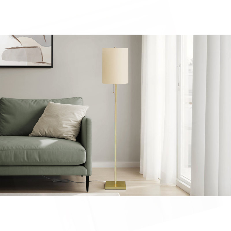 Lighting, H 62 po, laiton métallique, ivoire / abat-jour crème, contemporain