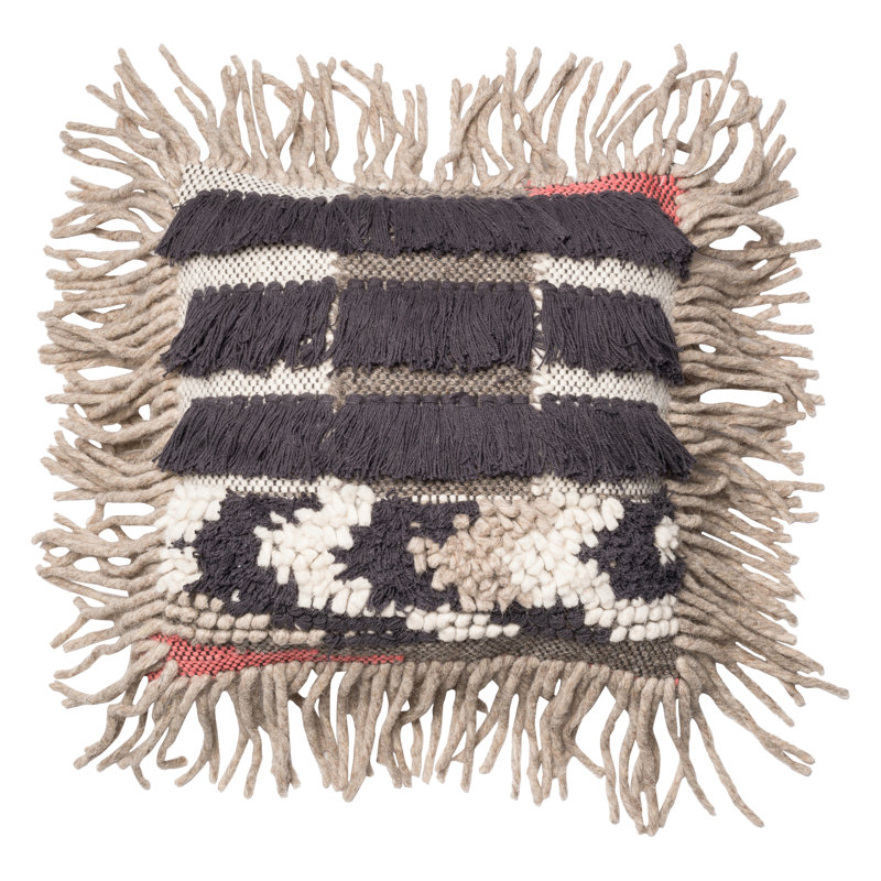 Kids' Square Ikat Throw Pillow Set in Gray and Cream