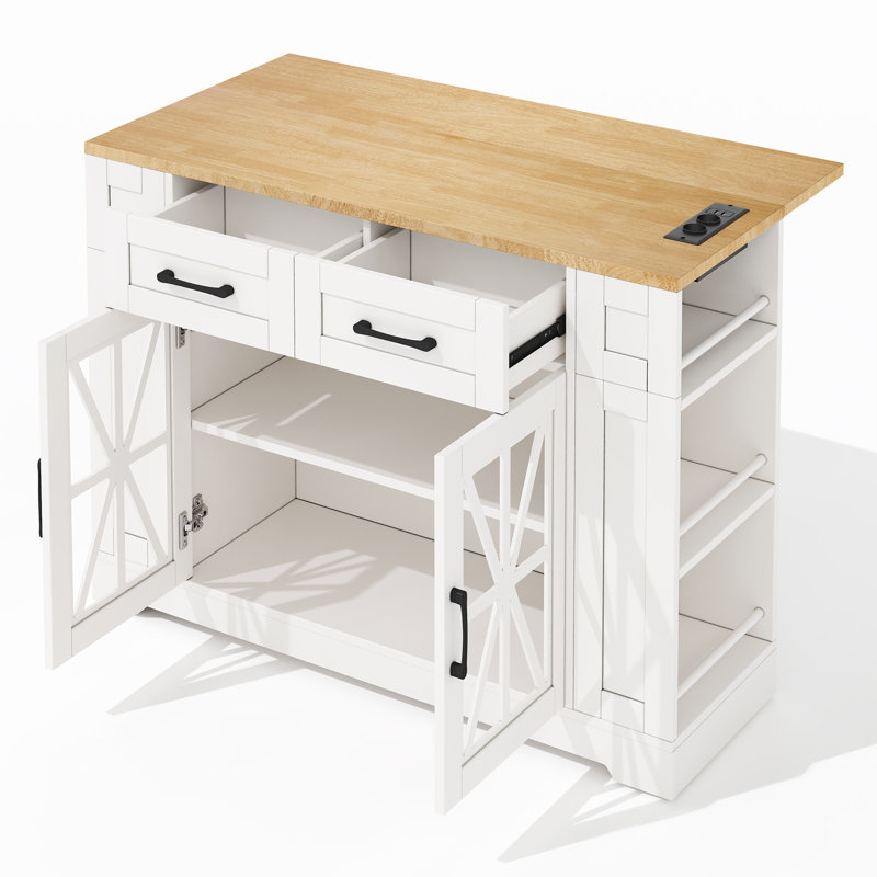 Kitchen Island With 2 Drawers And 2 Doors, White