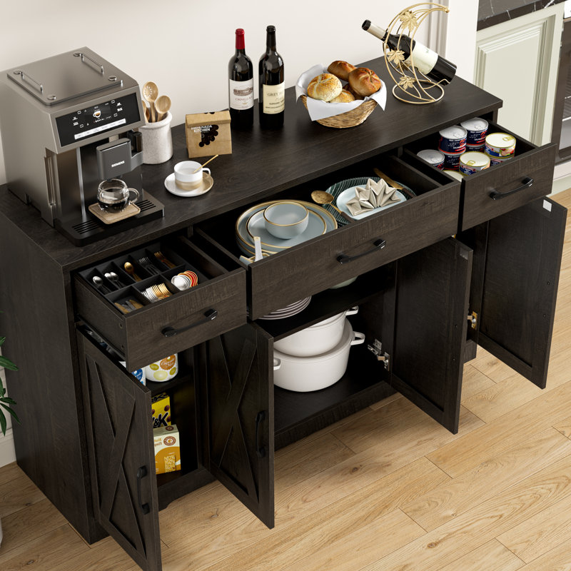 Buffet 55,1 po à 3 tiroirs et tablettes réglables Adra, Marron foncé