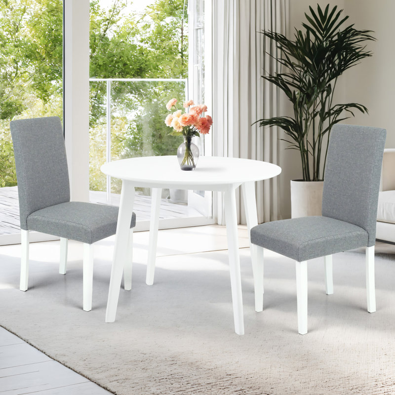 Ensemble de table de salle à manger 3 pièces, 2 chaises rembourrées en bois massif de style classique avec table de salle à manger ronde