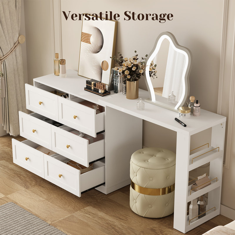 Yokota Extendable Makeup Vanity Desk With 6 Drawers