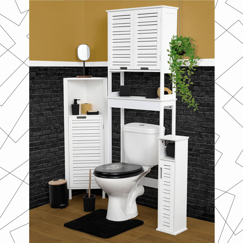 White MDF Slim Bathroom Toilet Paper Holder Cabinet