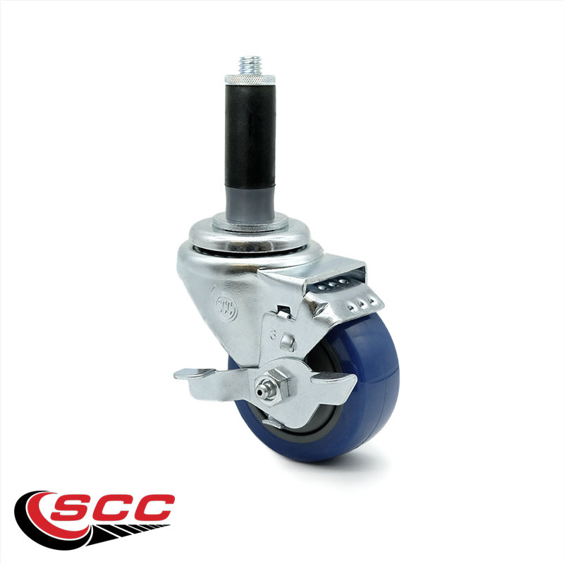 Polyurethane Expanding Caster with Brake, Blue