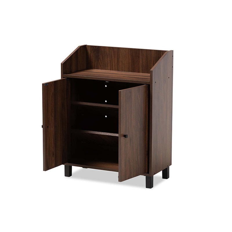 Brighton 8 Pair Shoe Storage Cabinet, Walnut, Top Shelf