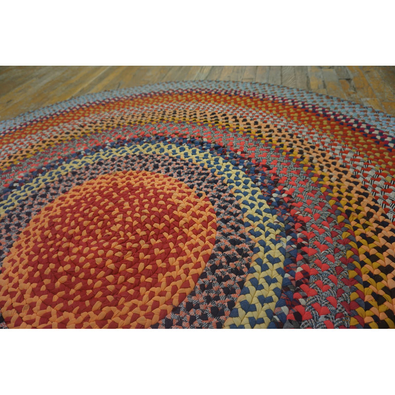 Antique Braided American Usa Geometric Medallion Flat Weave Rug