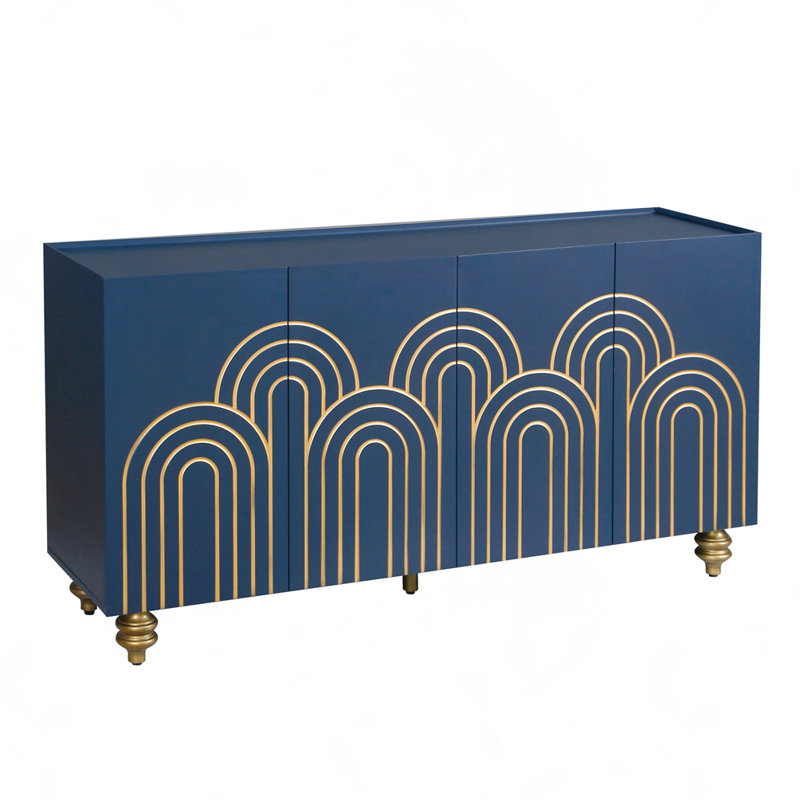 Grande armoire de rangement 59,8 po, Bleu marine / doré
